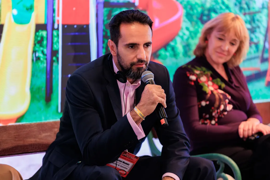Gabriel Makki speaking on a conference panel